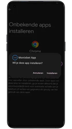 Dialoogvenster voor installatie van de app met keuze Annuleren of Installeren.