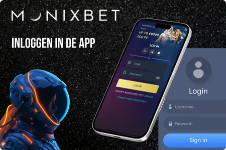 Monixbet app inloggen, banner Inloggen in de app.